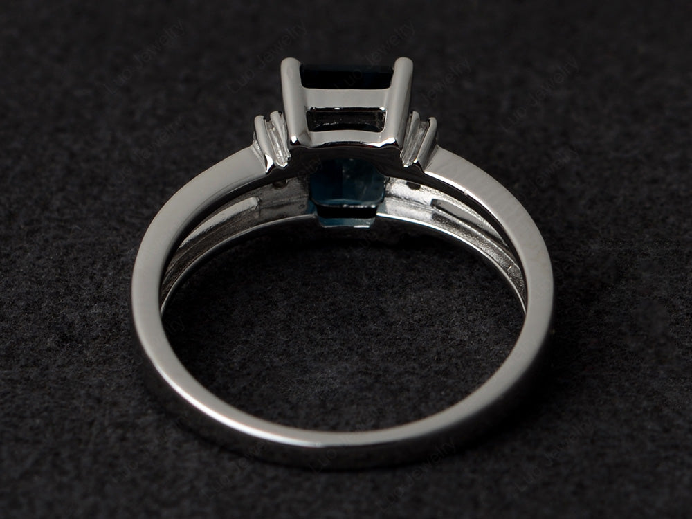 Emerald Cut London Blue Topaz Split Shank Wedding Ring - LUO Jewelry