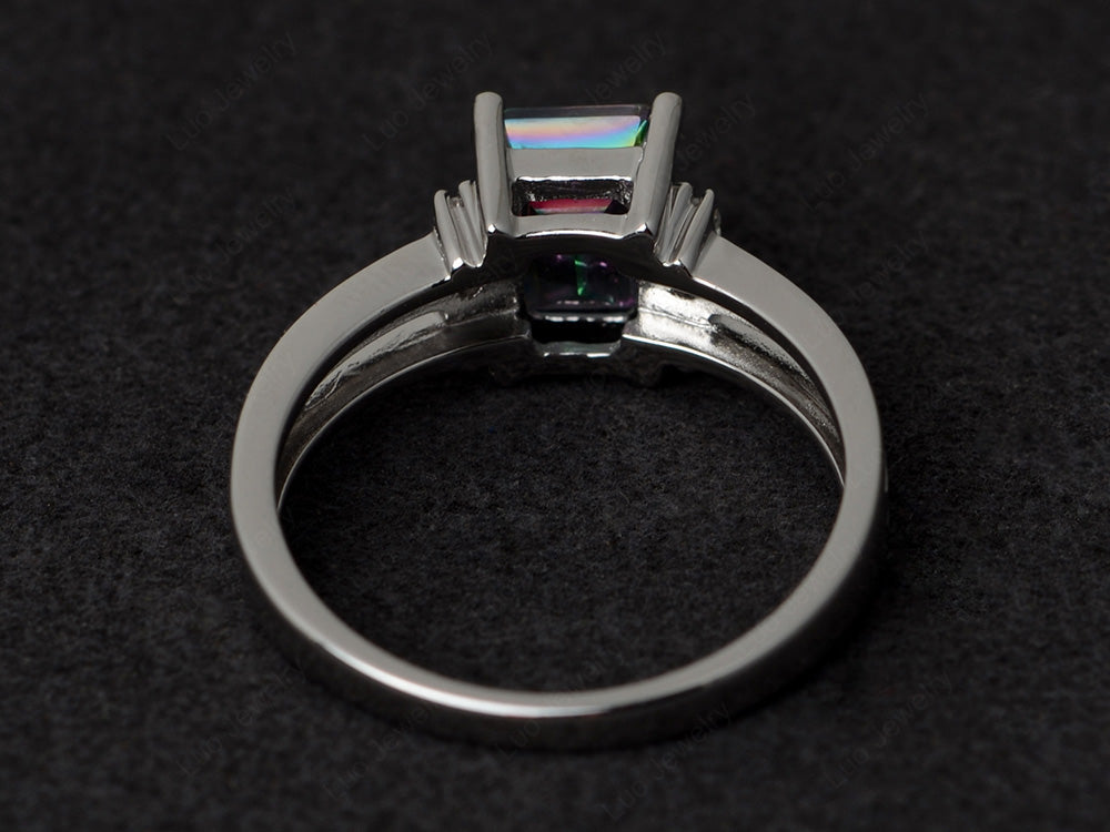 Emerald Cut Mystic Topaz Split Shank Wedding Ring - LUO Jewelry