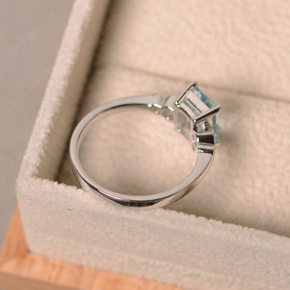 Antique Emerald Cut Aquamarine Solitaire Ring - LUO Jewelry
