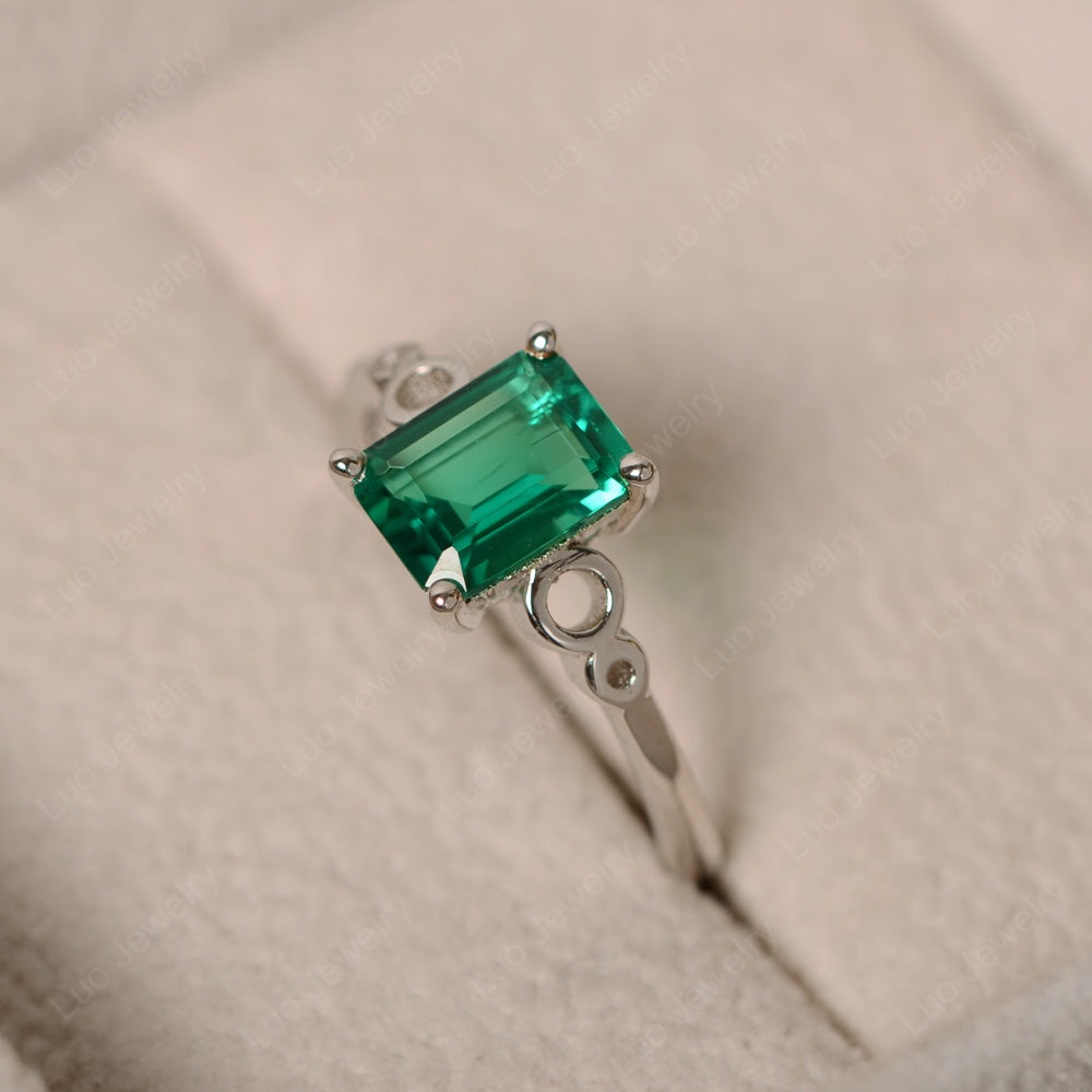 Antique Emerald Cut Lab Emerald Solitaire Ring - LUO Jewelry