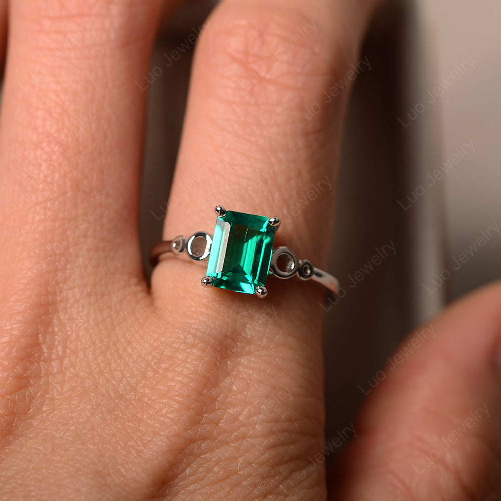 Antique Emerald Cut Lab Emerald Solitaire Ring - LUO Jewelry