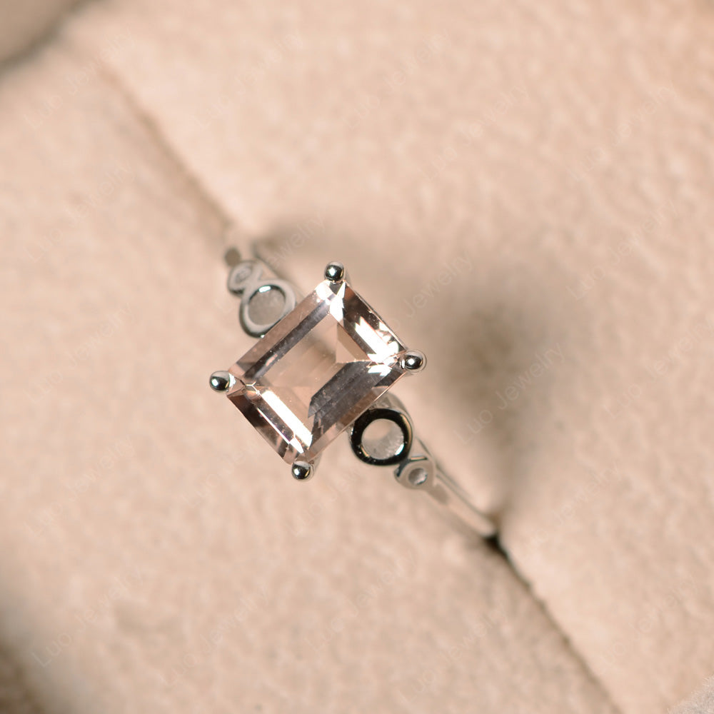 Antique Emerald Cut Morganite Solitaire Ring - LUO Jewelry