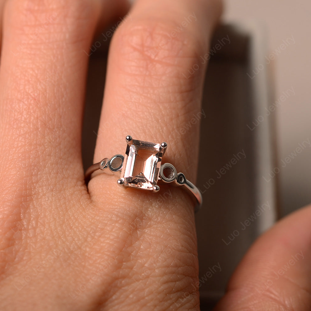 Antique Emerald Cut Morganite Solitaire Ring - LUO Jewelry