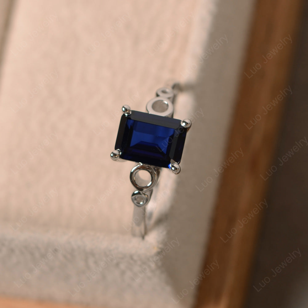 Antique Emerald Cut Lab Sapphire Solitaire Ring - LUO Jewelry