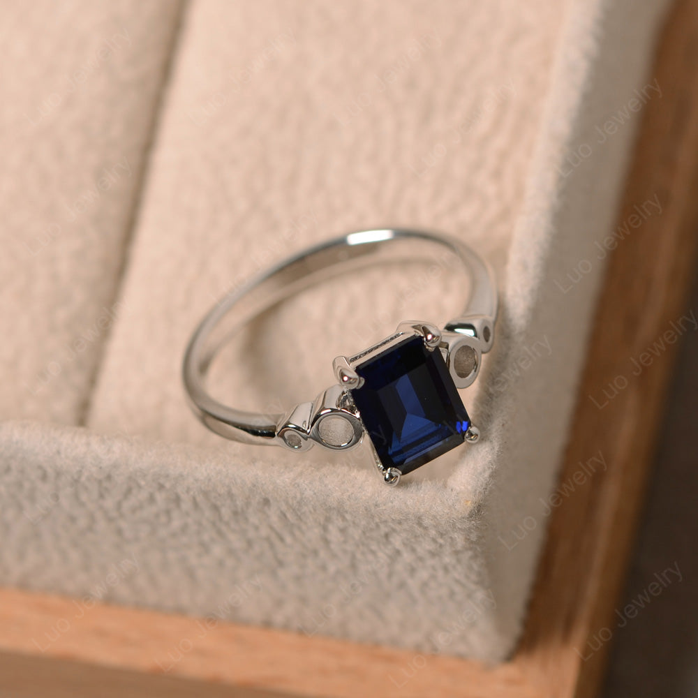 Antique Emerald Cut Lab Sapphire Solitaire Ring - LUO Jewelry