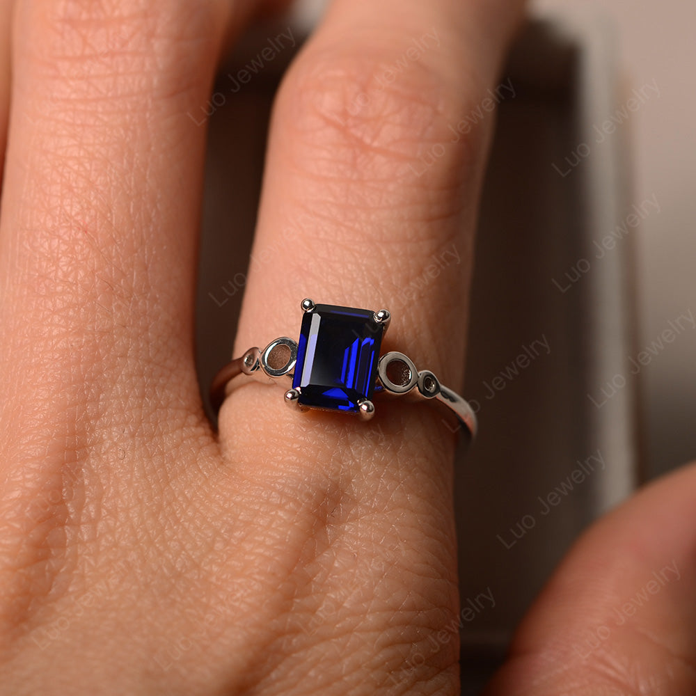 Antique Emerald Cut Lab Sapphire Solitaire Ring - LUO Jewelry
