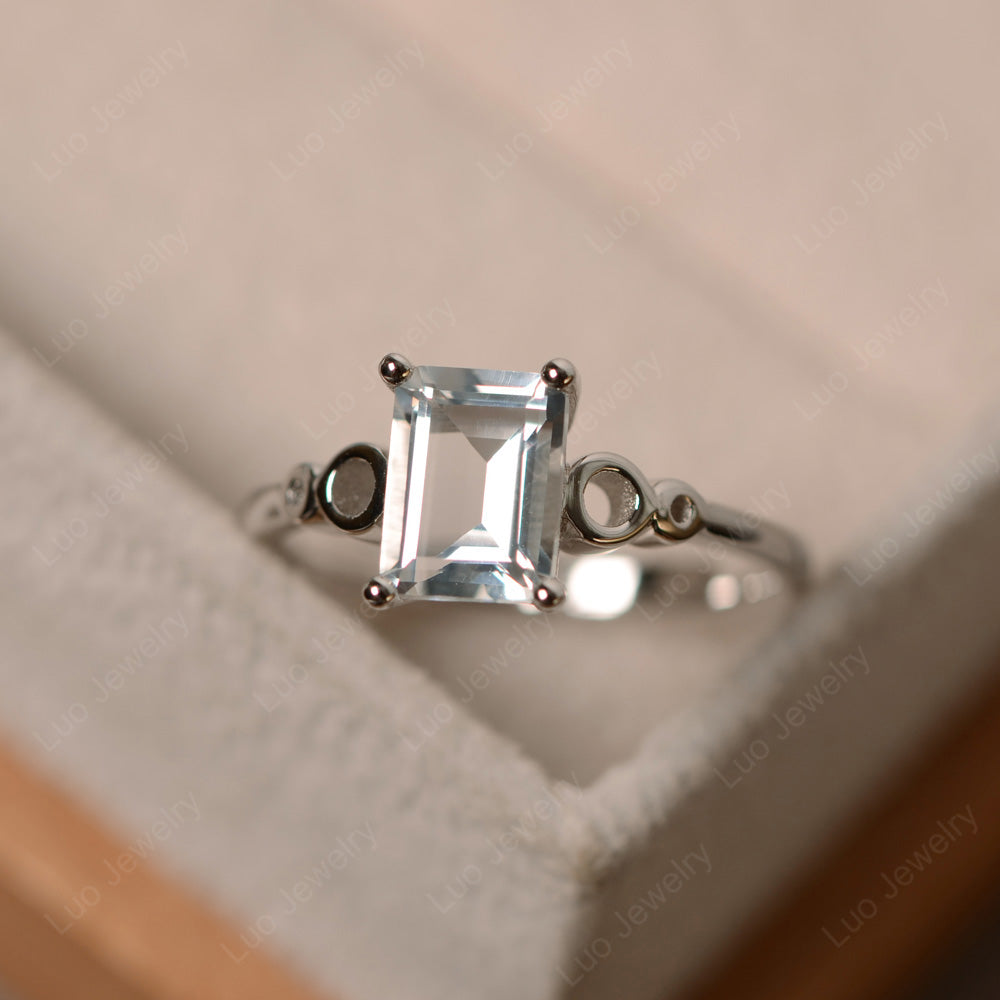 Antique Emerald Cut White Topaz Solitaire Ring - LUO Jewelry