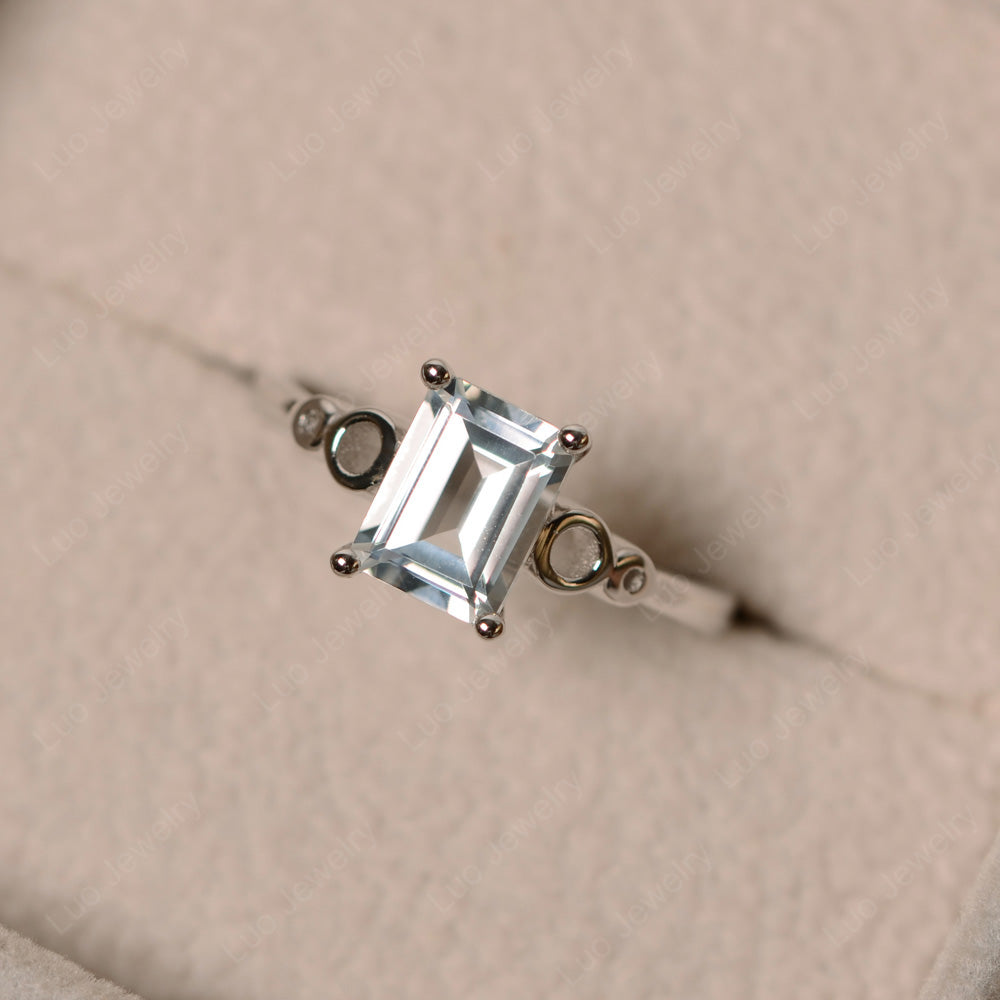 Antique Emerald Cut White Topaz Solitaire Ring - LUO Jewelry