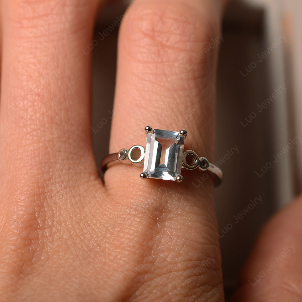 Antique Emerald Cut White Topaz Solitaire Ring - LUO Jewelry