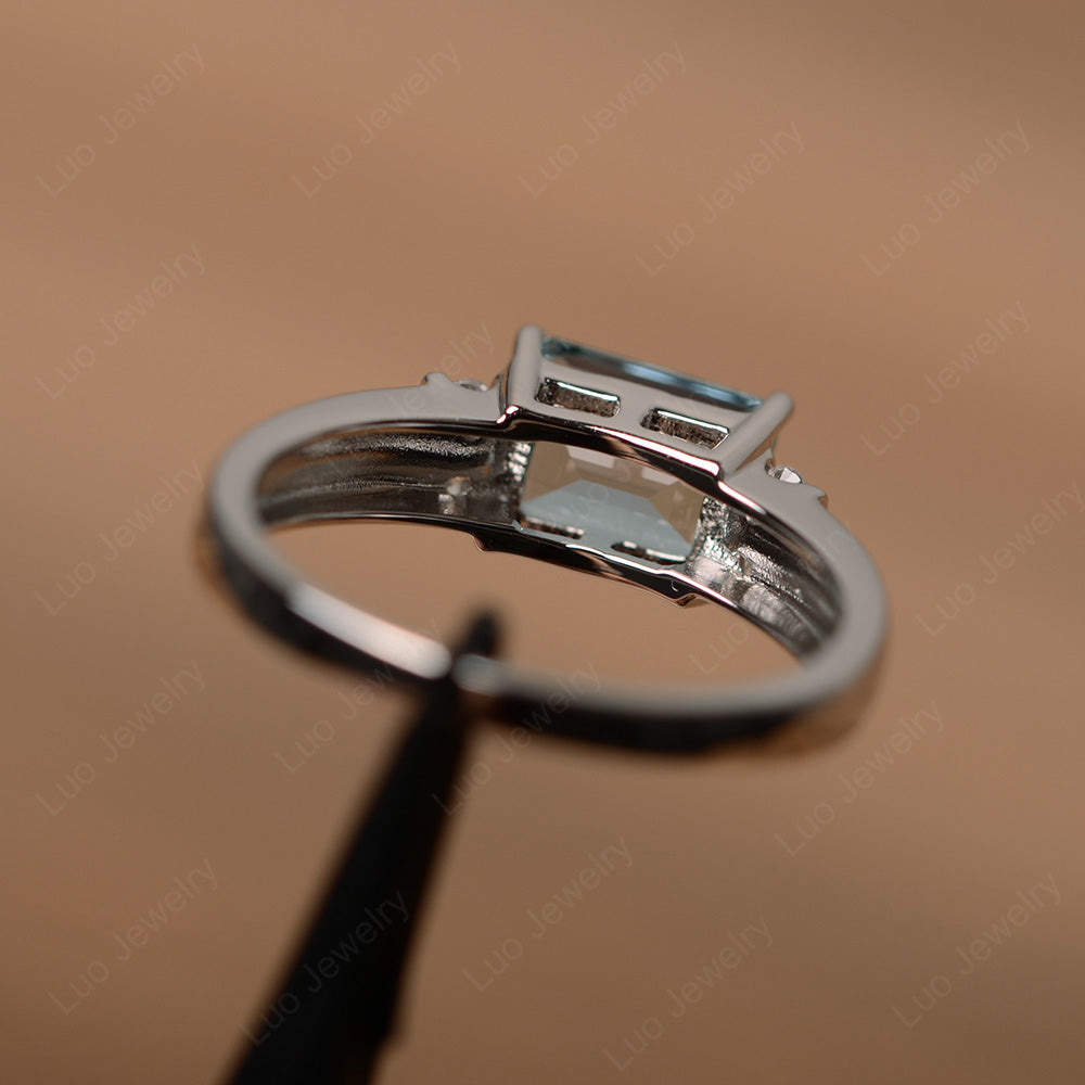 Emerald Cut East West Aquamarine Ring Silver - LUO Jewelry