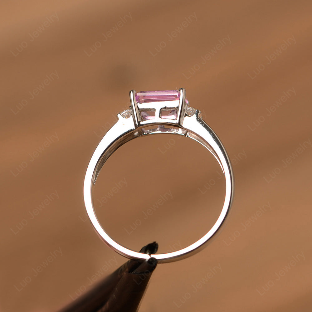 Emerald Cut East West Pink Sapphire Ring Silver - LUO Jewelry