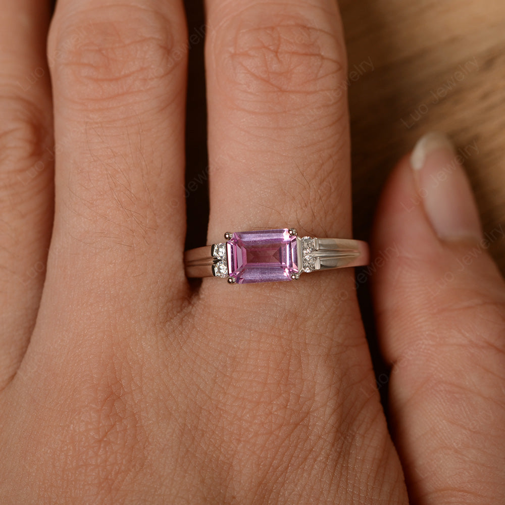 Emerald Cut East West Pink Sapphire Ring Silver - LUO Jewelry