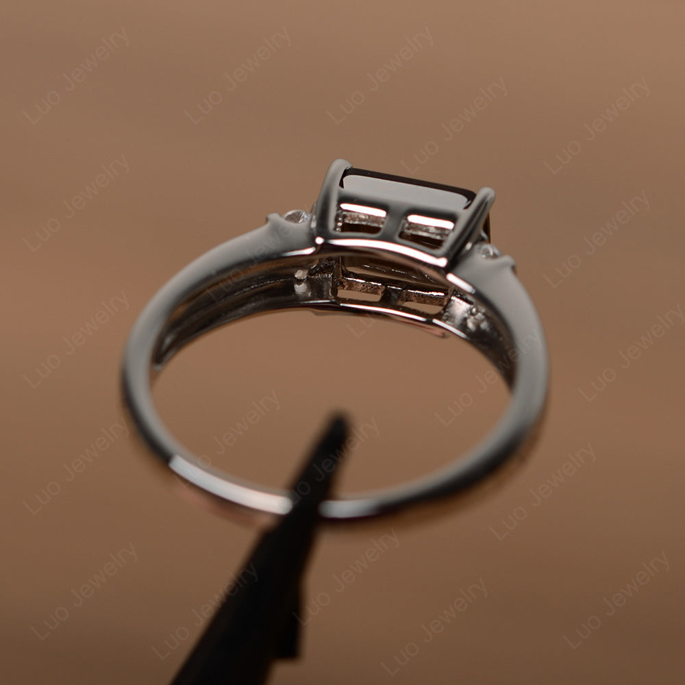 Emerald Cut East West Smoky Quartz Ring Silver - LUO Jewelry
