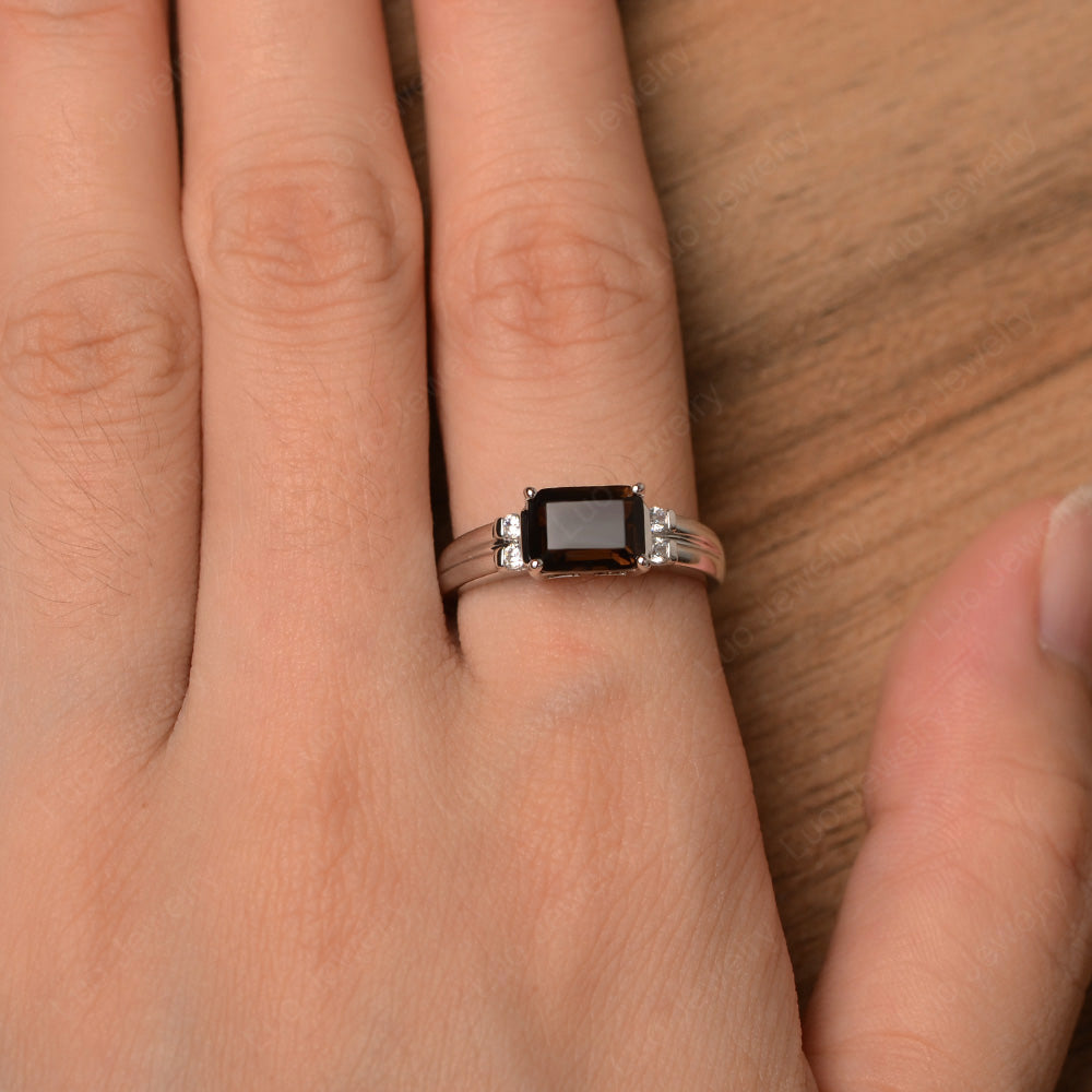 Emerald Cut East West Smoky Quartz Ring Silver - LUO Jewelry