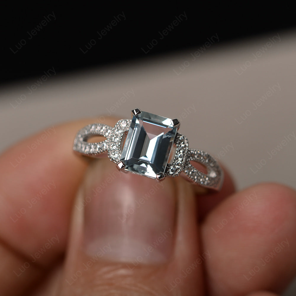 Emerald Cut Aquamarine Ring Art Deco - LUO Jewelry