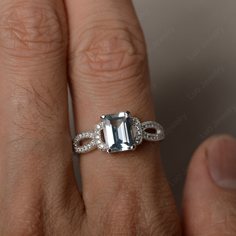 Emerald Cut Aquamarine Ring Art Deco - LUO Jewelry