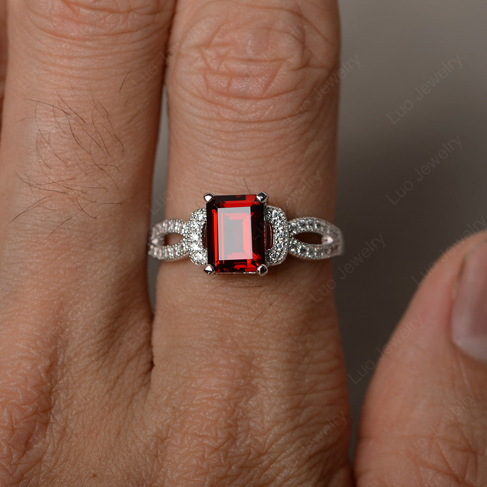 Emerald Cut Garnet Ring Art Deco - LUO Jewelry