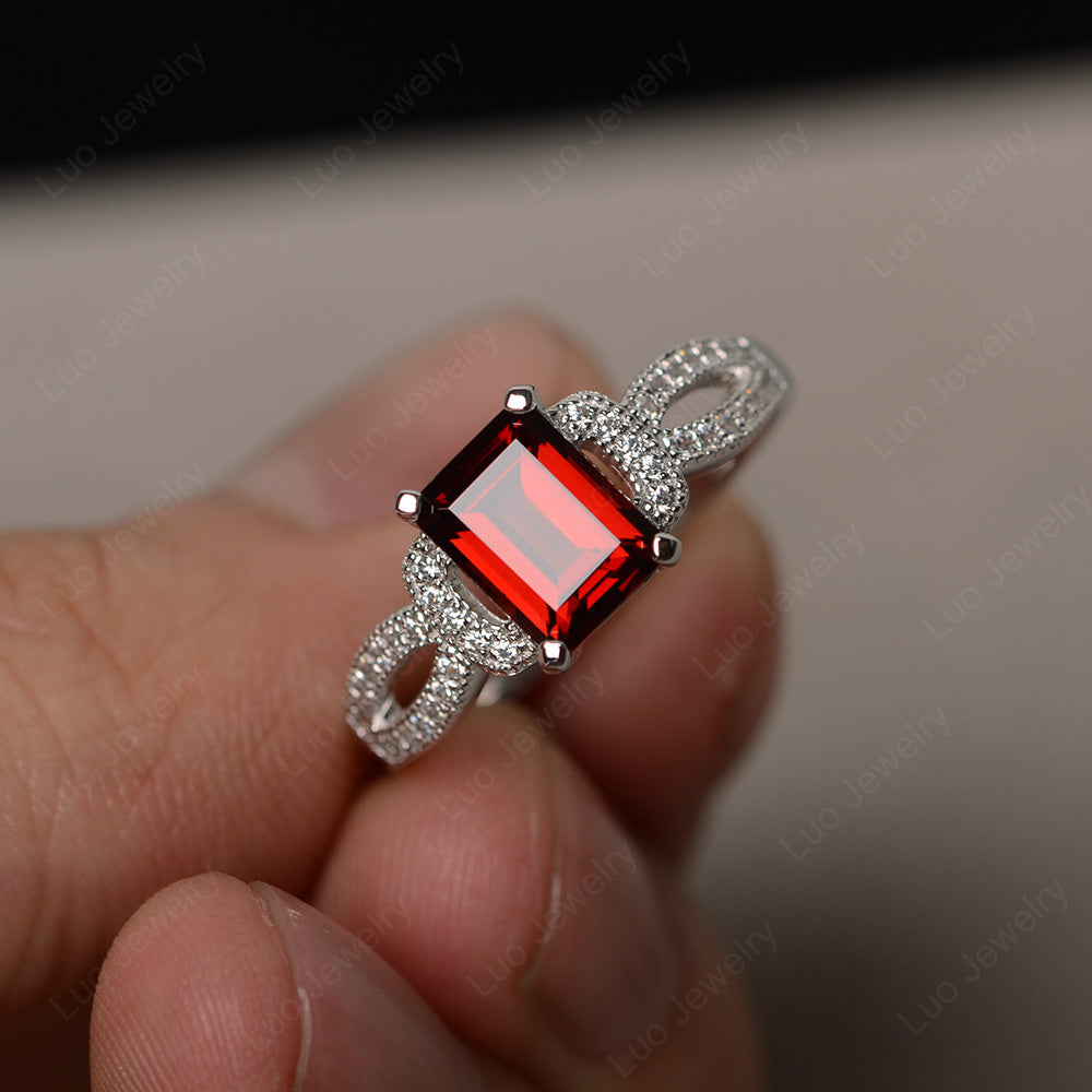 Emerald Cut Garnet Ring Art Deco - LUO Jewelry