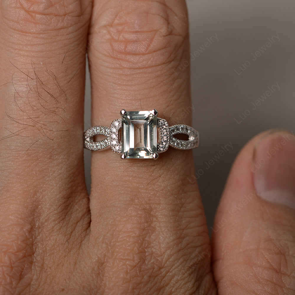 Emerald Cut Green Amethyst Ring Art Deco - LUO Jewelry