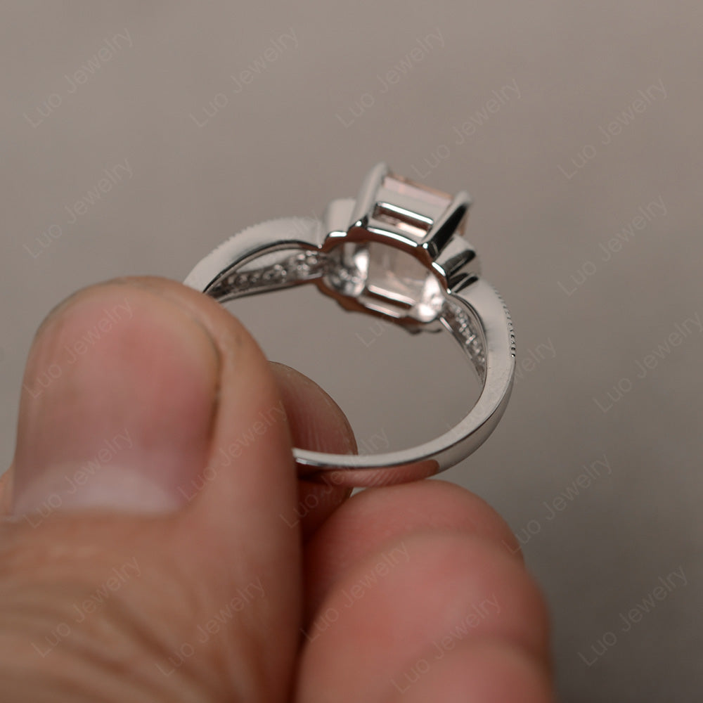 Emerald Cut Morganite Ring Art Deco - LUO Jewelry