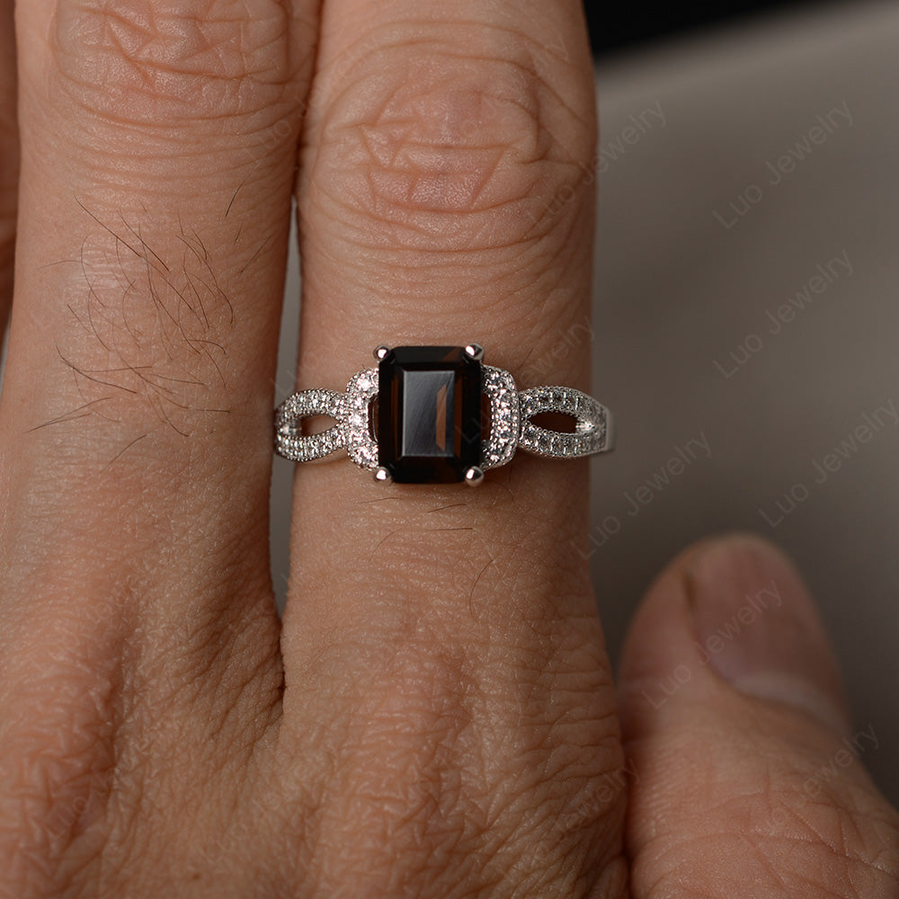 Emerald Cut Smoky Quartz Ring Art Deco - LUO Jewelry