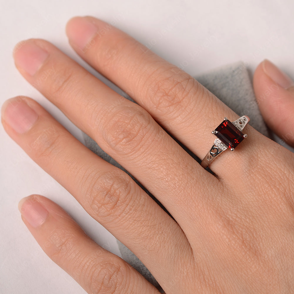 Emerald Cut Art Deco Garnet Engagement Ring - LUO Jewelry