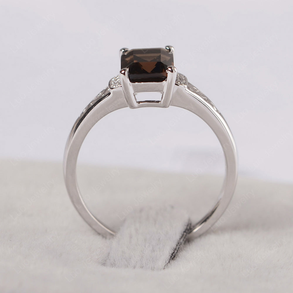 Emerald Cut Art Deco Smoky Quartz Engagement Ring - LUO Jewelry