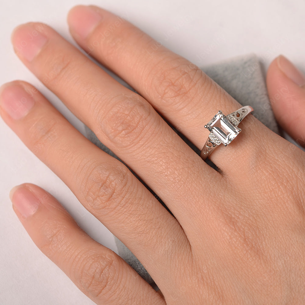 Emerald Cut Art Deco White Topaz Engagement Ring - LUO Jewelry