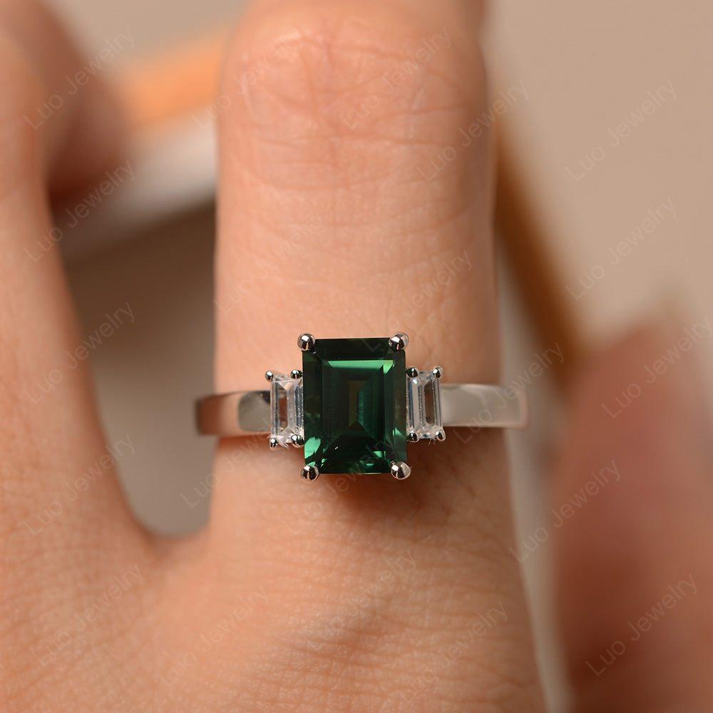Emerald Cut Green Sapphire Ring With Baguette - LUO Jewelry