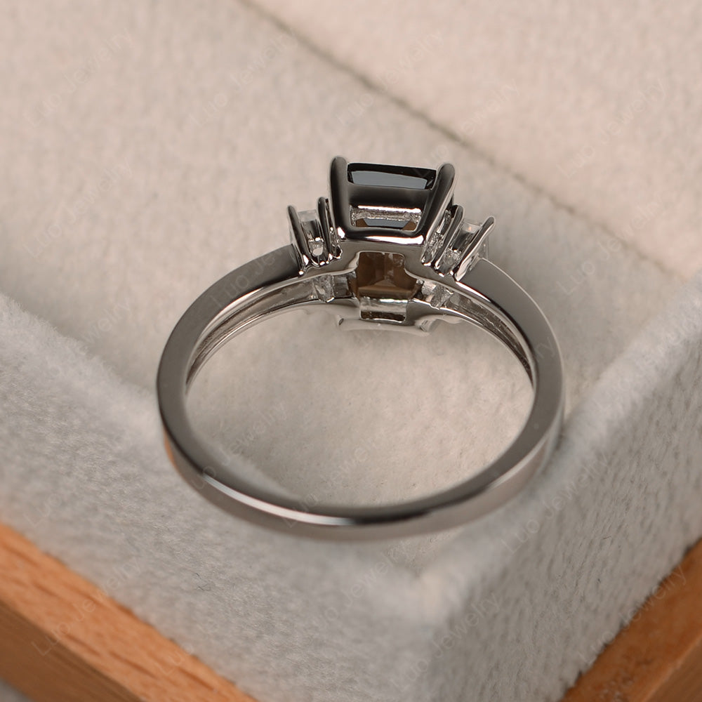 Emerald Cut Smoky Quartz  Ring With Baguette - LUO Jewelry