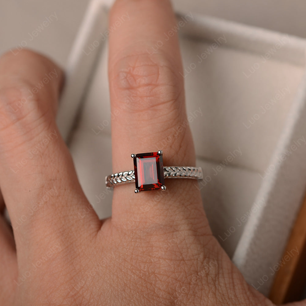 Woven Ring Garnet Solitaire Engagement Ring - LUO Jewelry