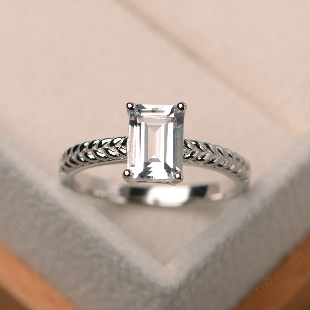 Woven Ring White Topaz Solitaire Engagement Ring - LUO Jewelry