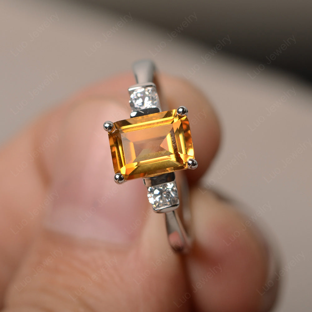 Emerald Cut Citrine Wedding Ring Rose Gold - LUO Jewelry