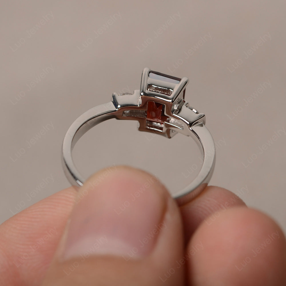 Emerald Cut Garnet Wedding Ring Rose Gold - LUO Jewelry