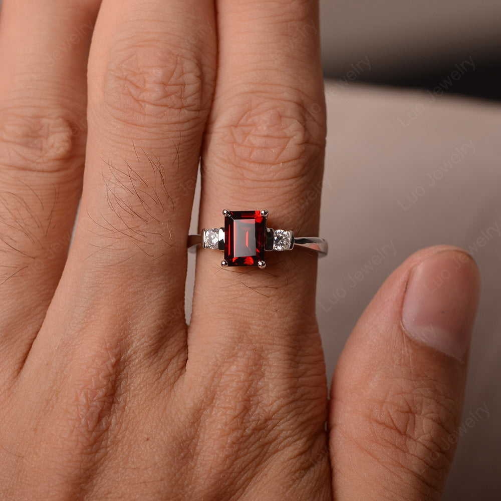 Emerald Cut Garnet Wedding Ring Rose Gold - LUO Jewelry