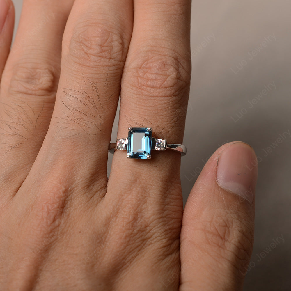 Emerald Cut London Blue Topaz Wedding Ring Rose Gold - LUO Jewelry