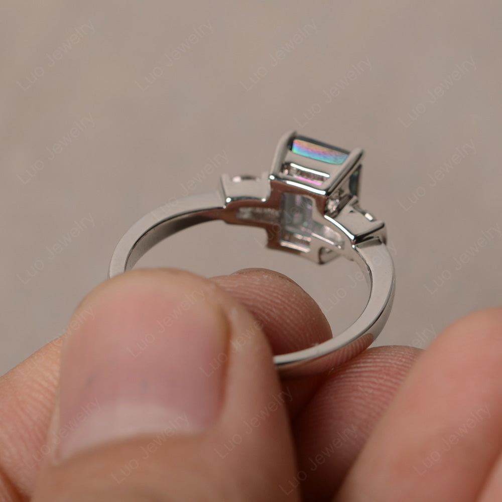 Emerald Cut Mystic Topaz Wedding Ring Rose Gold - LUO Jewelry