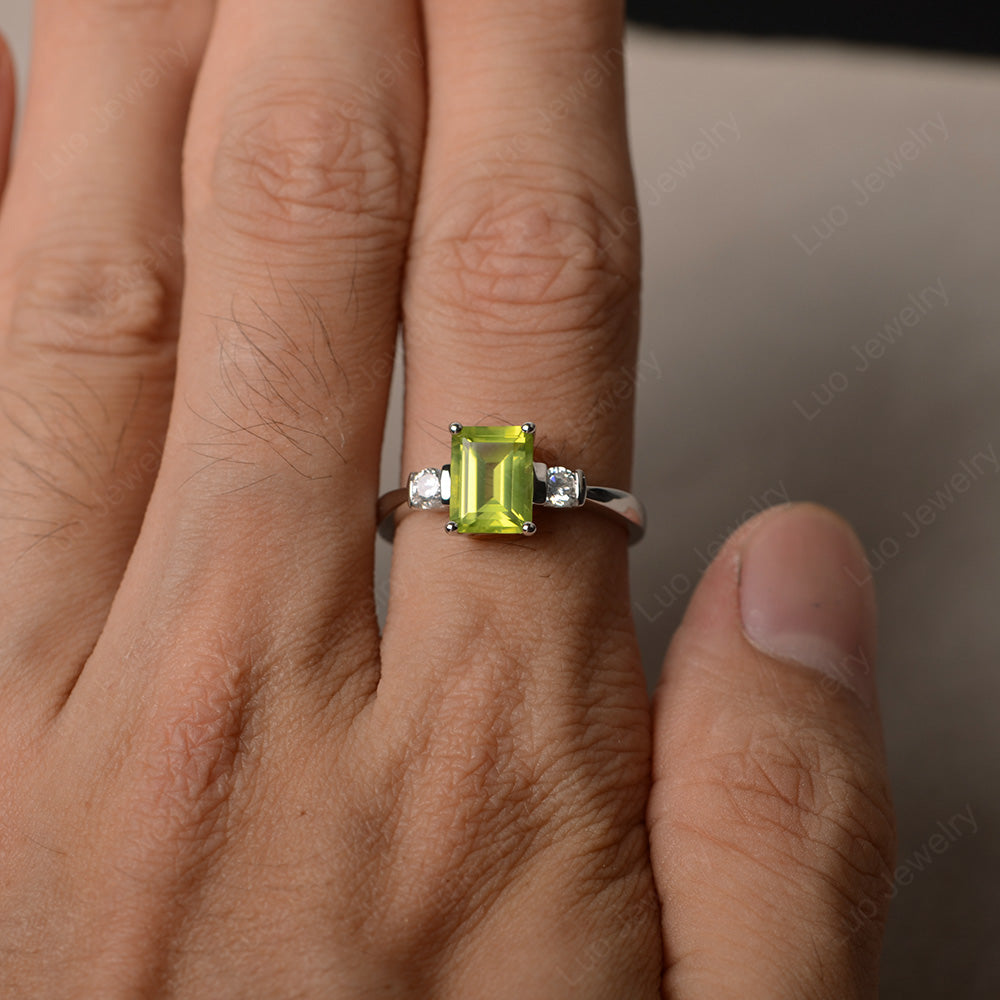 Emerald Cut Peridot Wedding Ring Rose Gold - LUO Jewelry