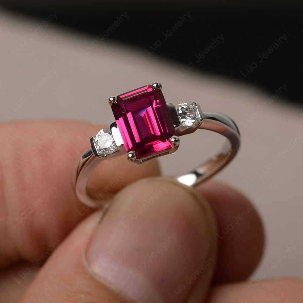Emerald Cut Ruby Wedding Ring Rose Gold - LUO Jewelry