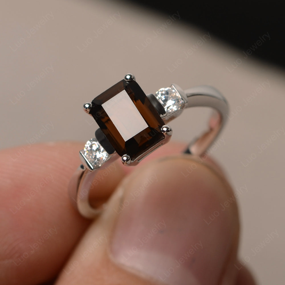 Emerald Cut Smoky Quartz Wedding Ring Rose Gold - LUO Jewelry