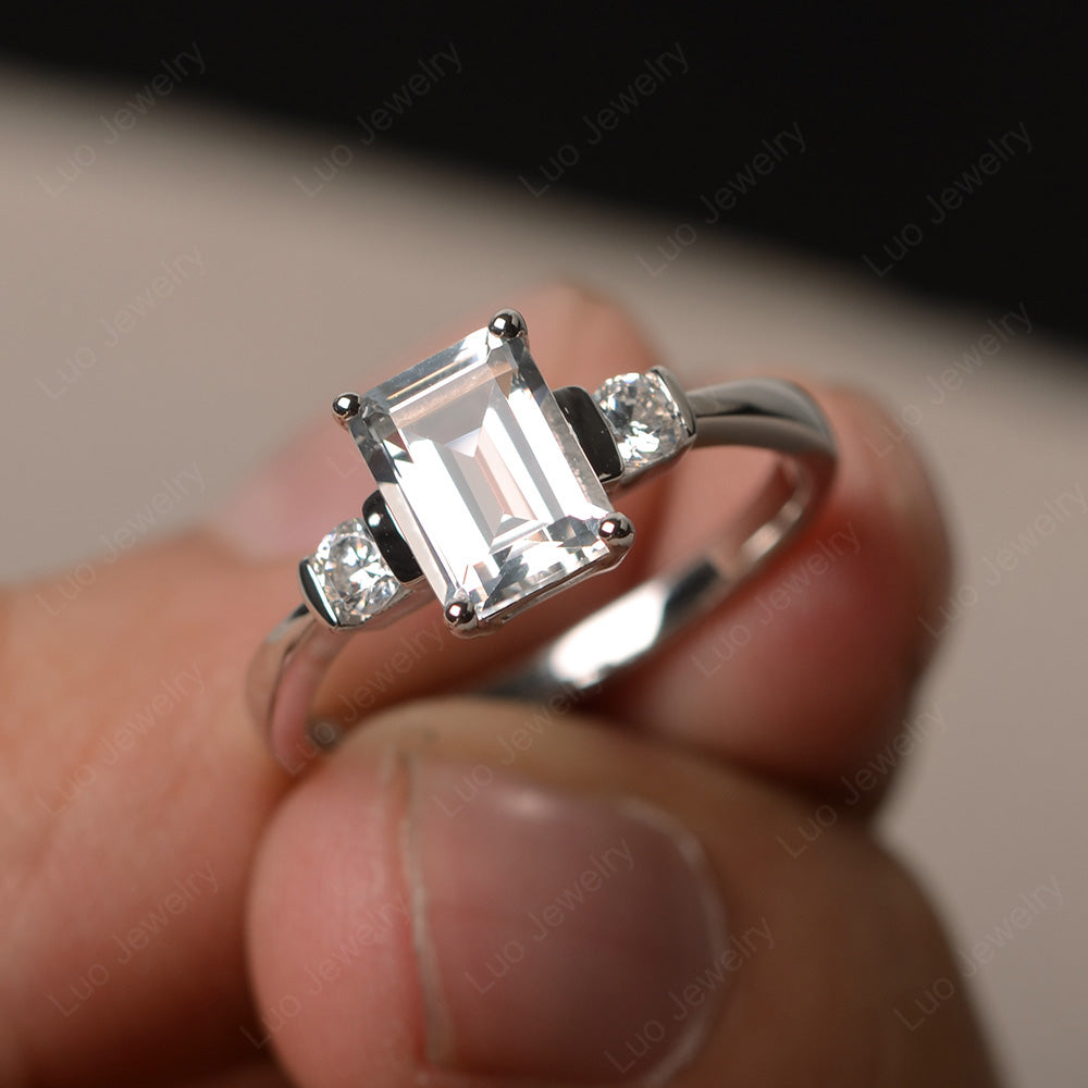 Emerald Cut White Topaz Wedding Ring Rose Gold - LUO Jewelry