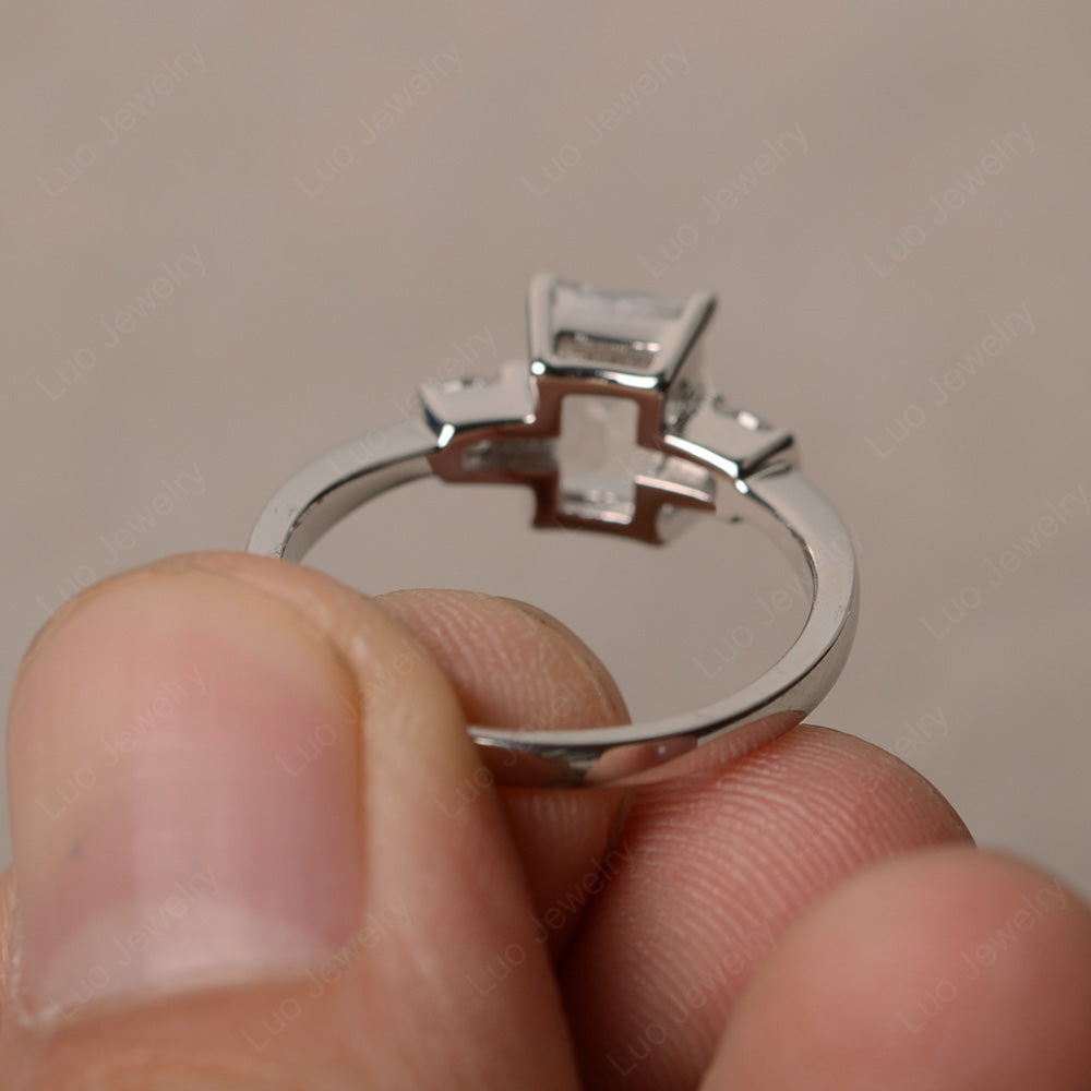 Emerald Cut White Topaz Wedding Ring Rose Gold - LUO Jewelry