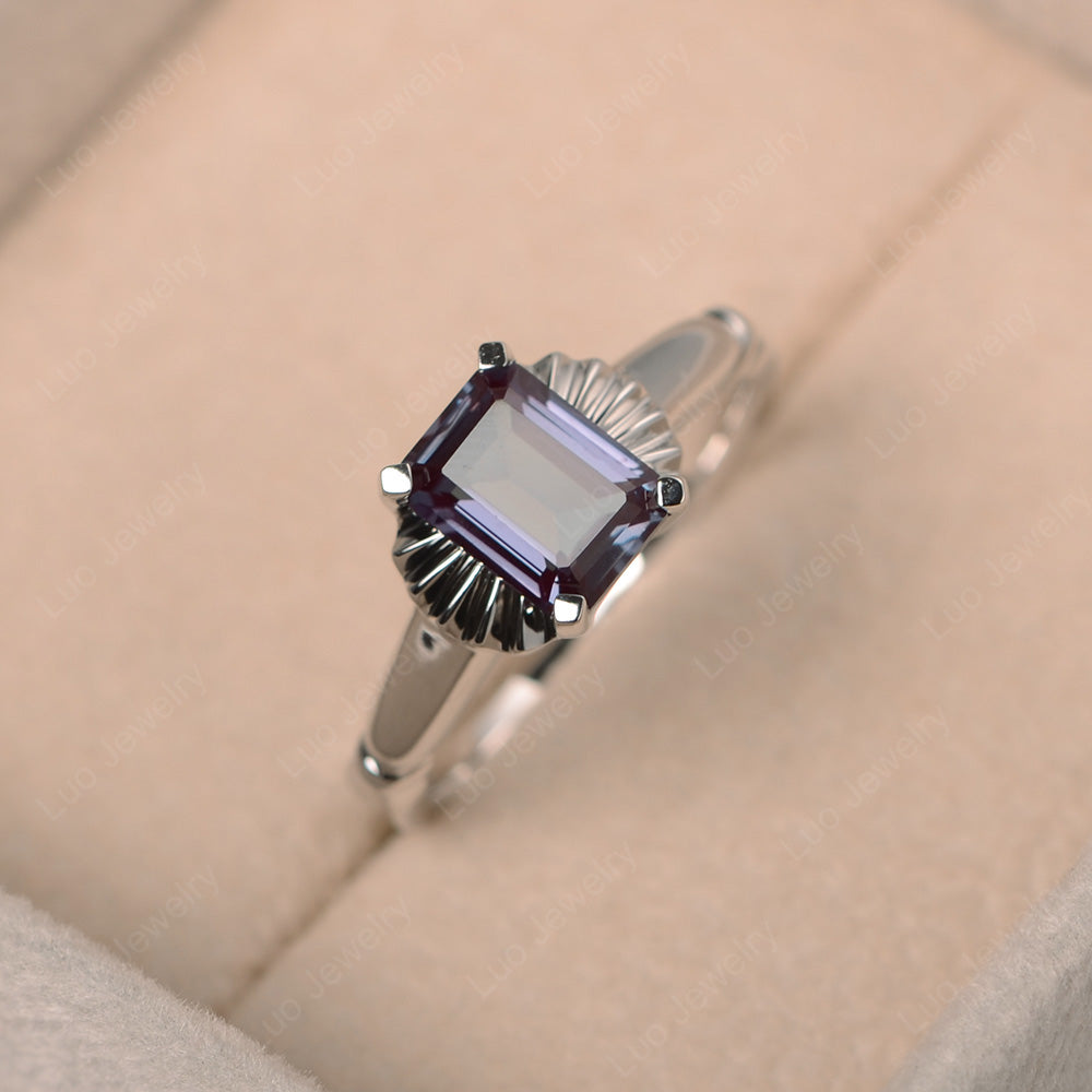 Vintage Emerald Cut Alexandrite Solitaire Ring - LUO Jewelry