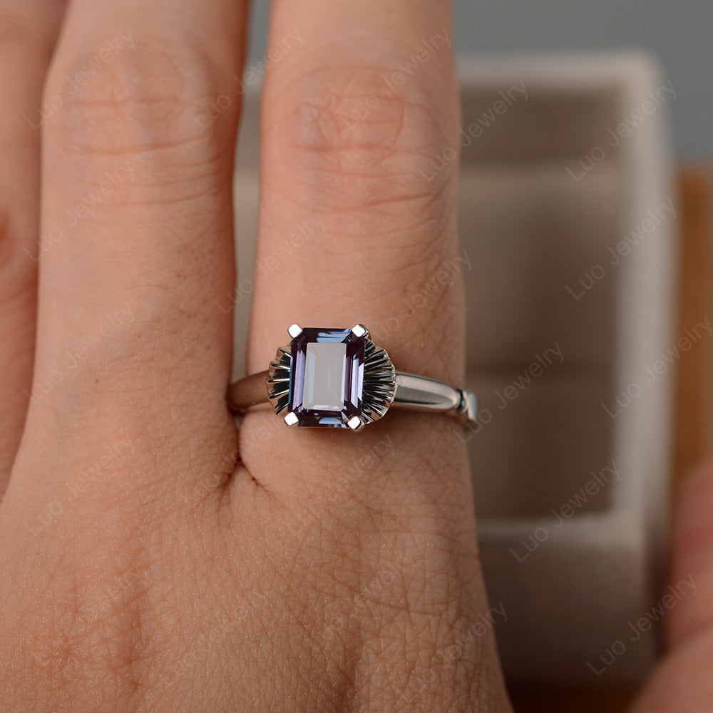 Vintage Emerald Cut Alexandrite Solitaire Ring - LUO Jewelry
