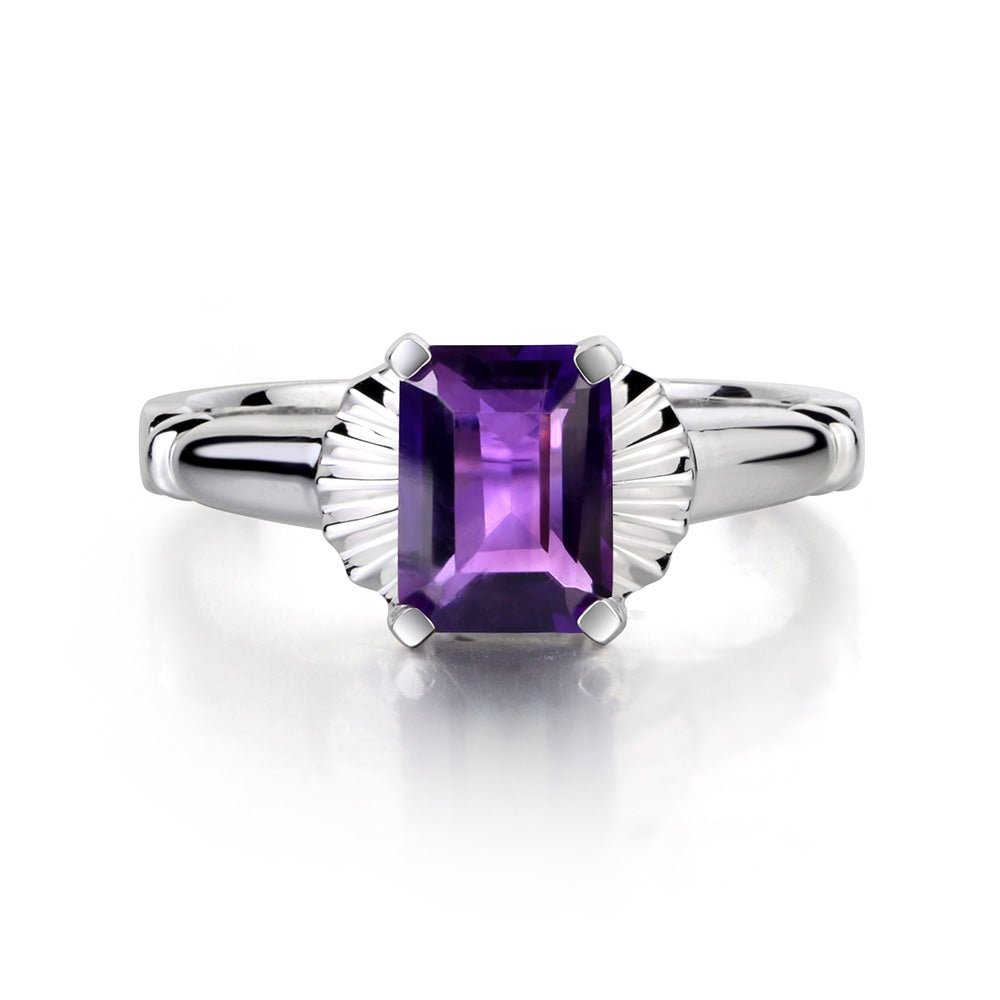 Vintage Emerald Cut Amethyst Solitaire Ring - LUO Jewelry