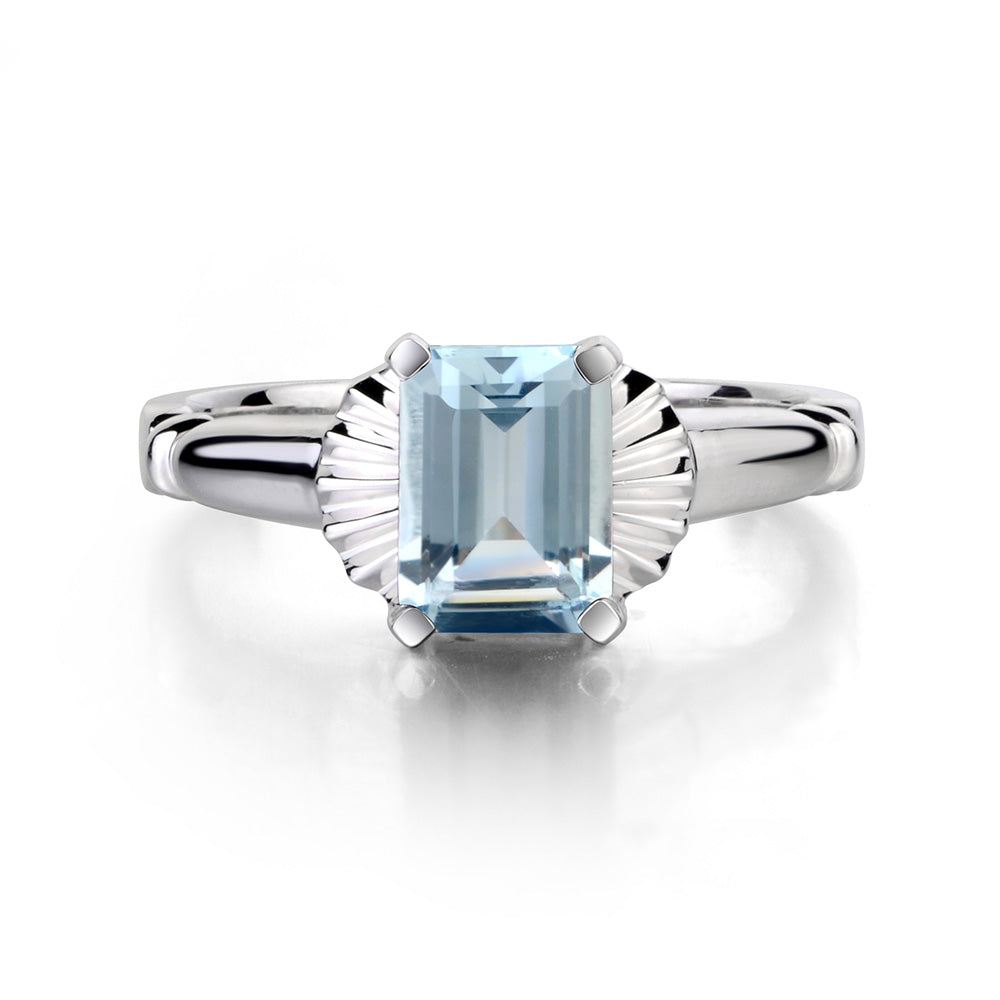 Vintage Emerald Cut Aquamarine Solitaire Ring - LUO Jewelry