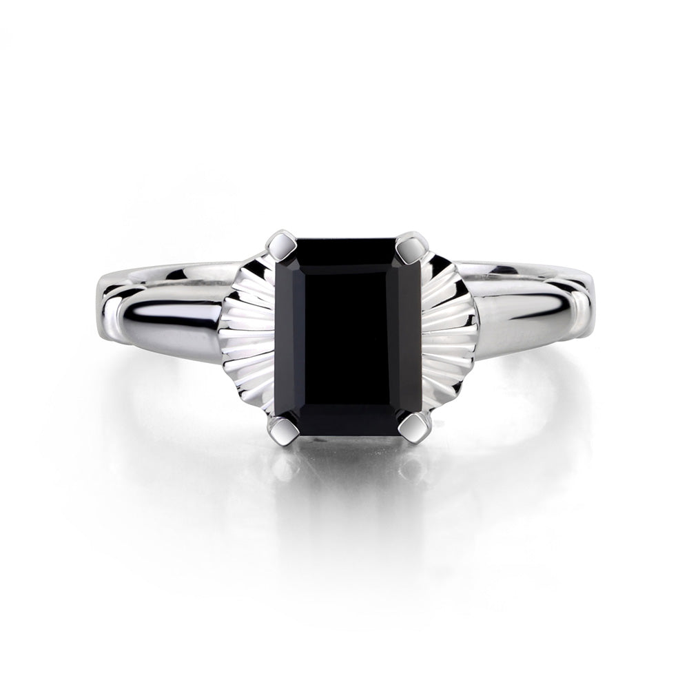 Vintage Emerald Cut Black Spinel Solitaire Ring - LUO Jewelry