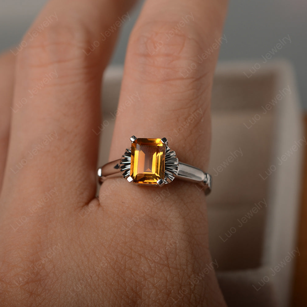 Vintage Emerald Cut Citrine Solitaire Ring - LUO Jewelry