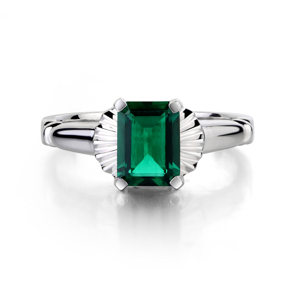Vintage Emerald Cut Lab Emerald Solitaire Ring - LUO Jewelry
