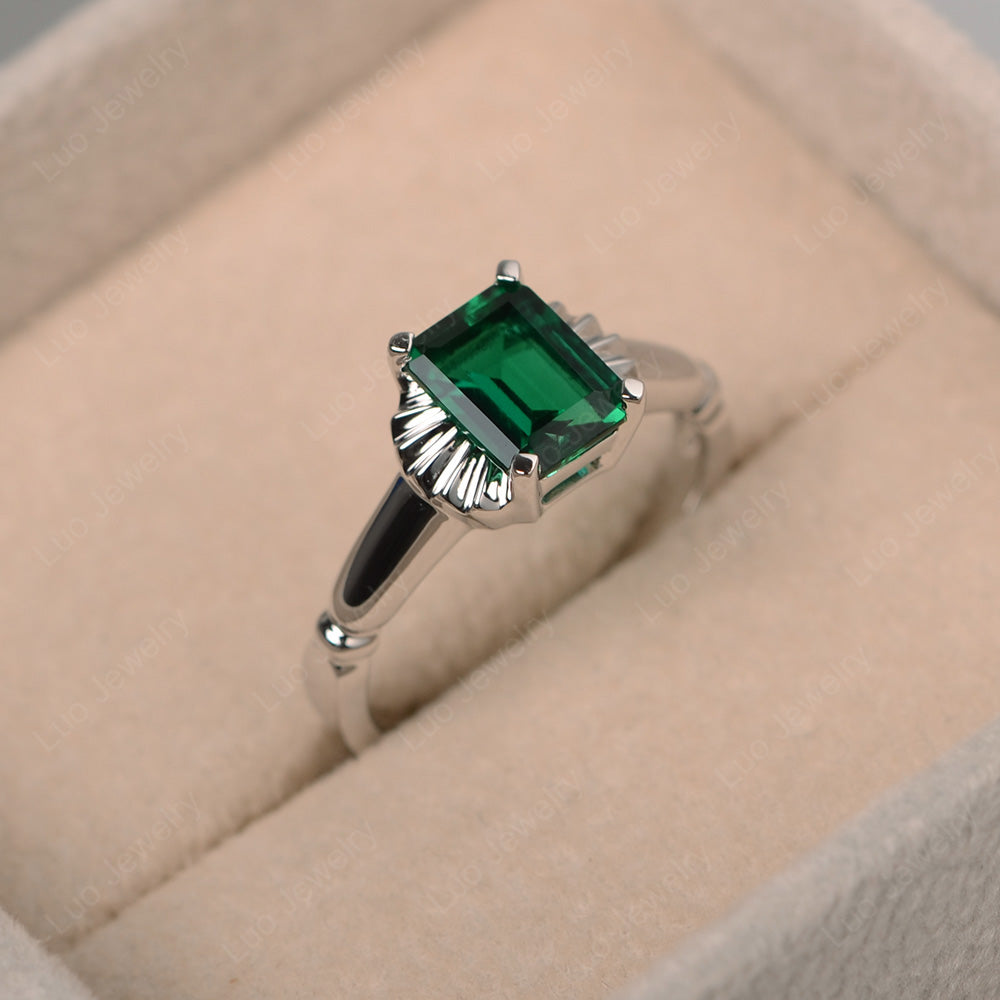 Vintage Emerald Cut Lab Emerald Solitaire Ring - LUO Jewelry
